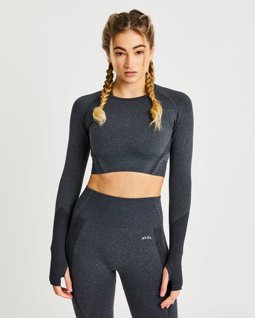 AYBL Balance V2 Seamless Long Sleeve Crop Top Schwarz | 018-CJKSDO