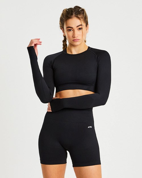 AYBL Balance V2 Seamless Long Sleeve Crop Top Schwarz | 021-VXIKAC