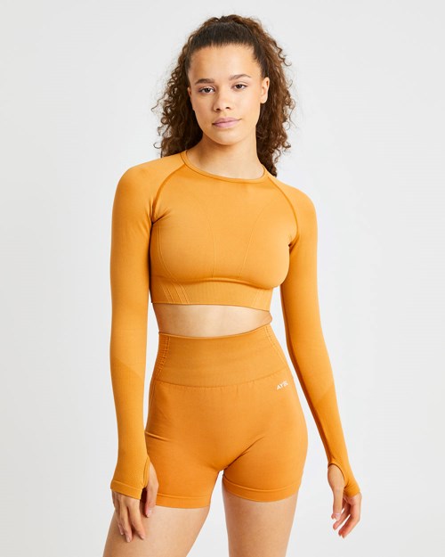 AYBL Balance V2 Seamless Long Sleeve Crop Top Orange | 175-HVXPRD