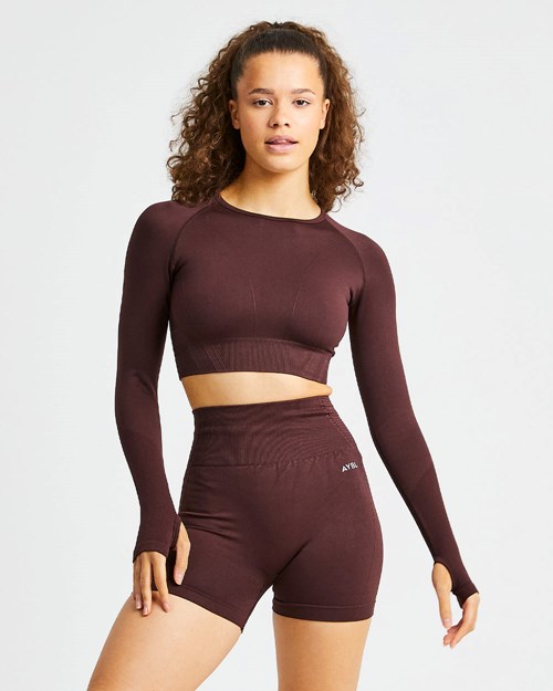 AYBL Balance V2 Seamless Long Sleeve Crop Top Schokolade Braun | 471-YZWJXT