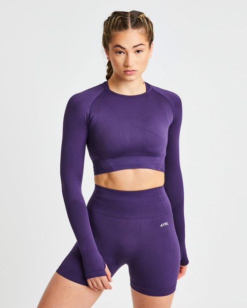 AYBL Balance V2 Seamless Long Sleeve Crop Top Lila | 908-RVZCDB