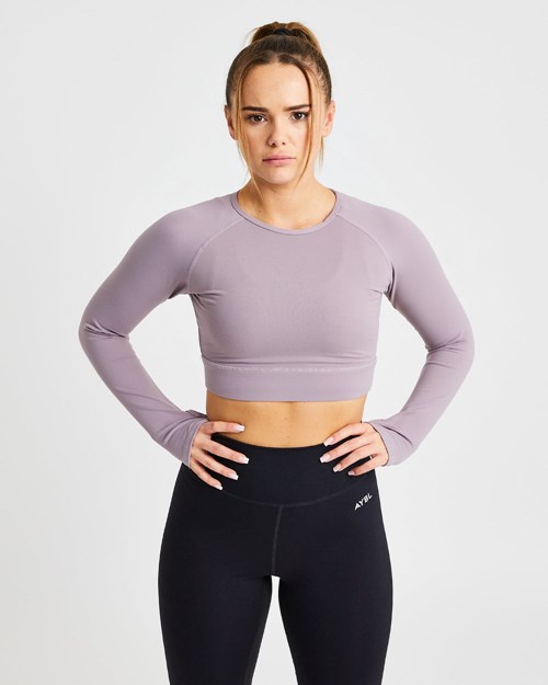 AYBL Core Long Sleeve Crop Top Lavendel | 540-FEMXIL