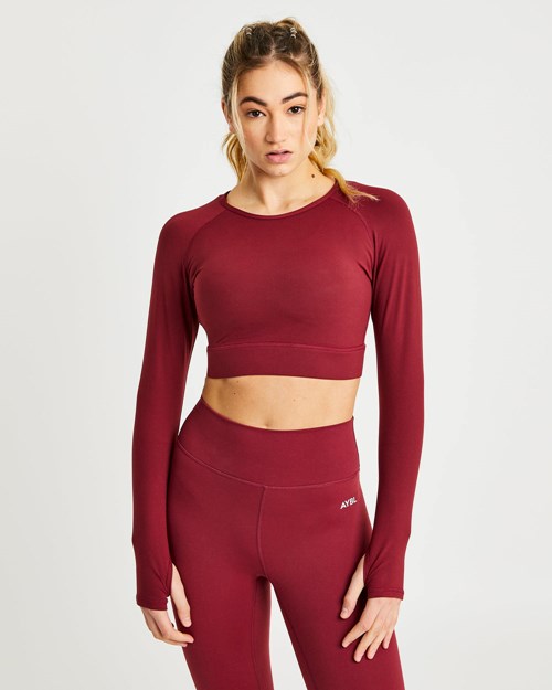 AYBL Core Long Sleeve Crop Top Mauve Wine | 719-NAMDBK