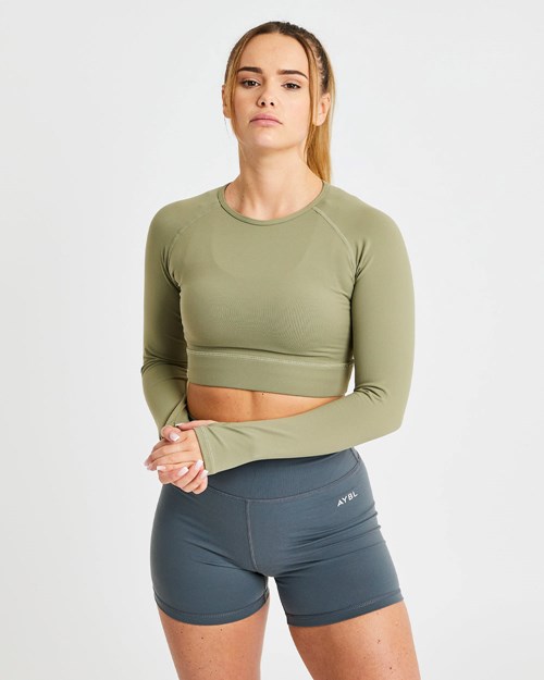 AYBL Core Long Sleeve Crop Top Olivgrün | 314-HTQCFU