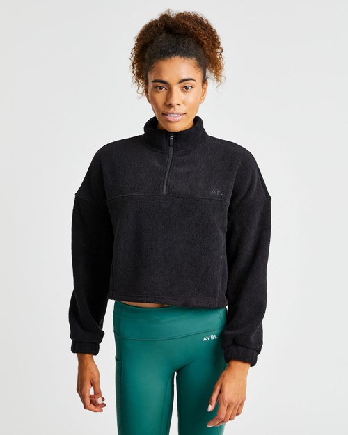 AYBL Effortless Oversized Cropped Fleece Schwarz | 418-VFPANM