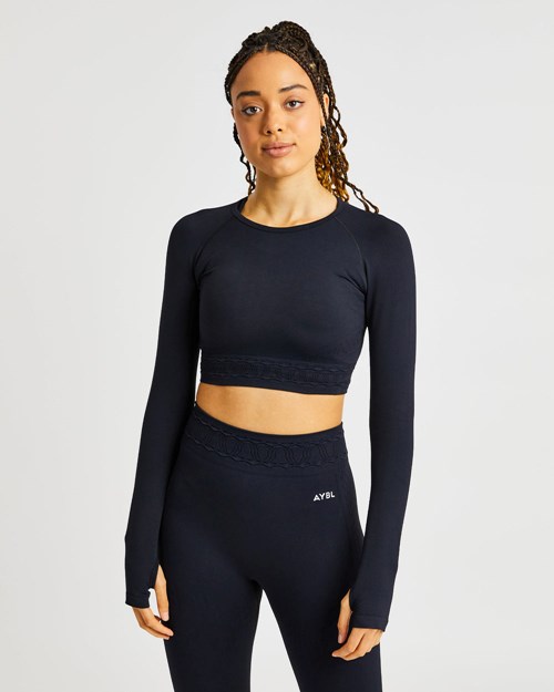 AYBL Elevate Seamless Long Sleeve Crop Top Schwarz | 209-HTGPRS