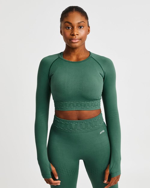 AYBL Elevate Seamless Long Sleeve Crop Top Grün | 867-DQFBAL