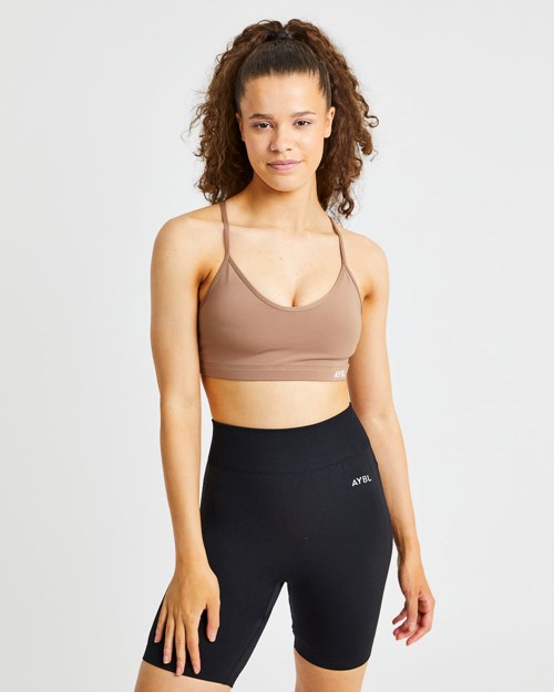 AYBL Essential V Neck Sports Bra Braun | 815-AKLWBV