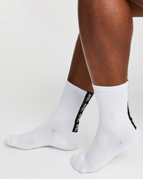 AYBL Everyday Back Stripe Crew Socks (3 Pack) Weiß | 261-WZQXFB