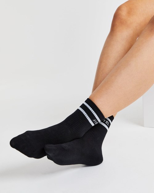 AYBL Everyday Double Stripe Crew Socks (3 Pack) Schwarz | 915-OZWJXP