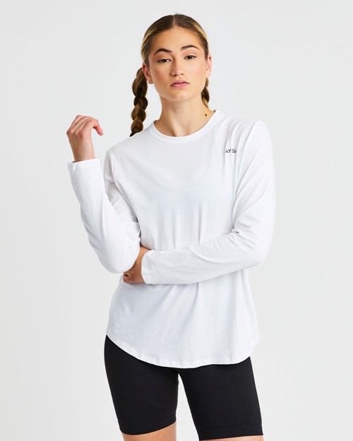 AYBL Everyday Oversized Long Sleeve T Shirt Weiß | 567-XNVFWU