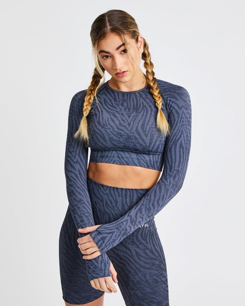 AYBL Evolve Animal Seamless Long Sleeve Crop Top Blau | 204-UHAYKN