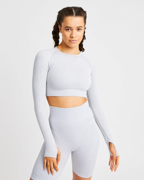 AYBL Evolve Animal Seamless Long Sleeve Crop Top Hellgrau | 281-HJSBKE