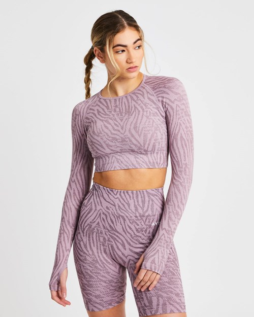 AYBL Evolve Animal Seamless Long Sleeve Crop Top Mauve Lilac | 376-WDCYKZ