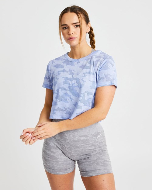 AYBL Evolve Camo Crop T Shirt Blau | 624-ZXFAUL