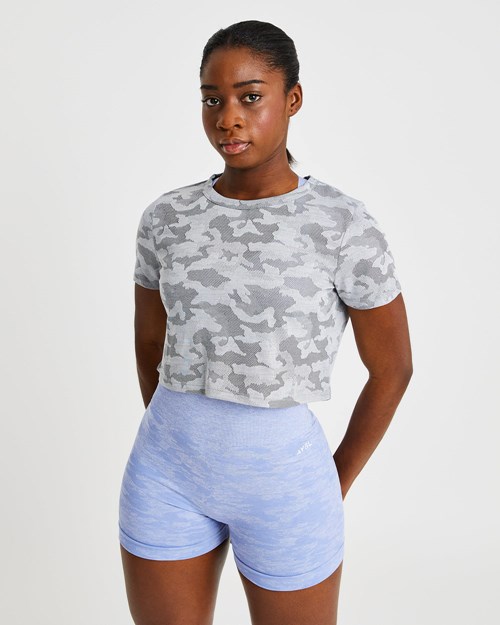 AYBL Evolve Camo Crop T Shirt Grau | 382-VHNKWM