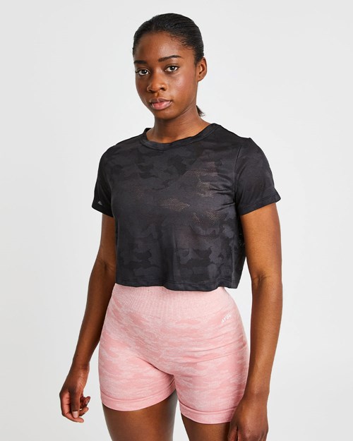 AYBL Evolve Camo Crop T Shirt Schwarz | 925-GLJTUS