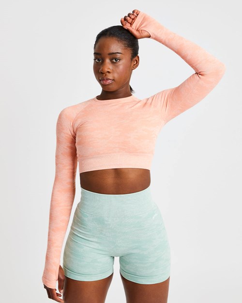 AYBL Evolve Camo Seamless Long Sleeve Crop Top Peach | 576-YMARNS