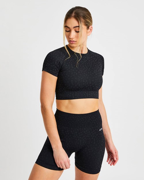 AYBL Evolve Speckle Seamless Crop Top Schwarz | 367-GWQCBA