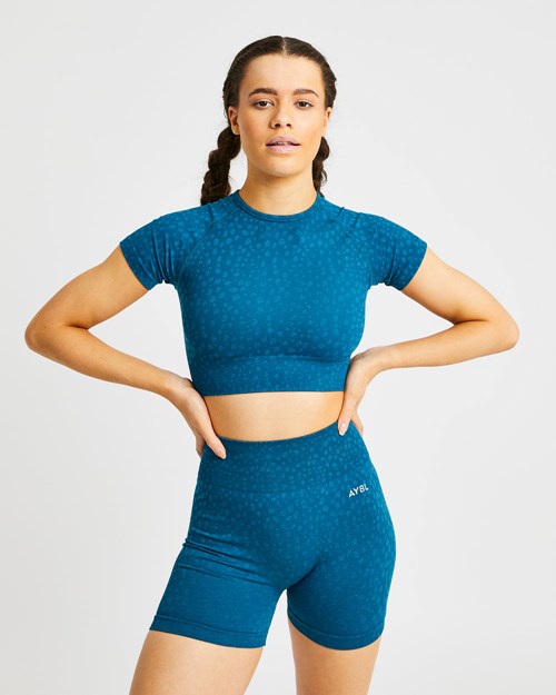 AYBL Evolve Speckle Seamless Crop Top Teal | 132-WJVCKN