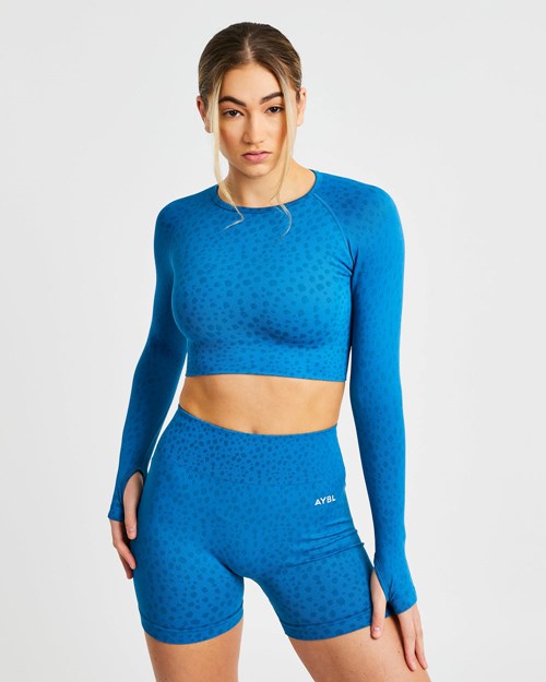 AYBL Evolve Speckle Seamless Long Sleeve Crop Top Blau | 041-MYXORS