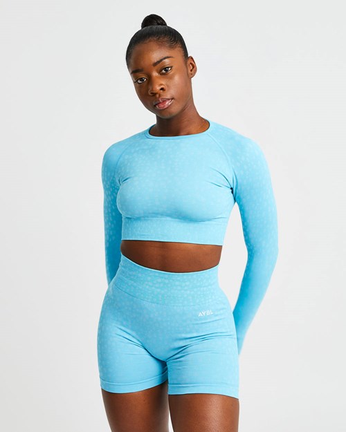 AYBL Evolve Speckle Seamless Long Sleeve Crop Top Hellblau | 216-JRYPKA