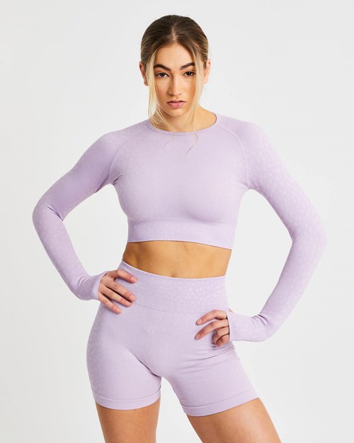 AYBL Evolve Speckle Seamless Long Sleeve Crop Top Lilac | 321-KIDTVL