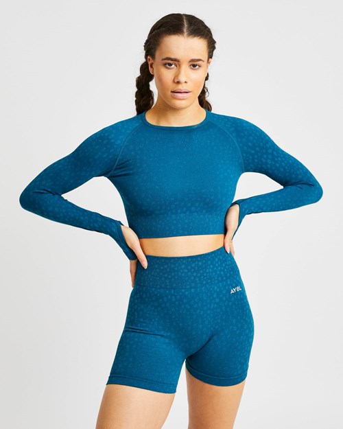 AYBL Evolve Speckle Seamless Long Sleeve Crop Top Teal | 354-ATNEDX