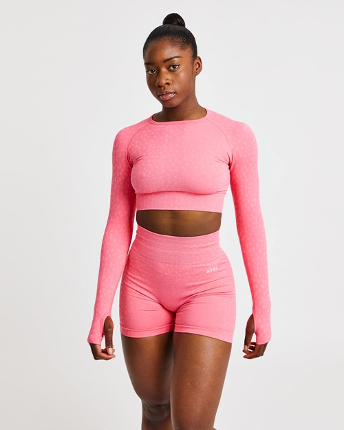 AYBL Evolve Speckle Seamless Long Sleeve Crop Top Koralle Rosa | 416-RTWFCV