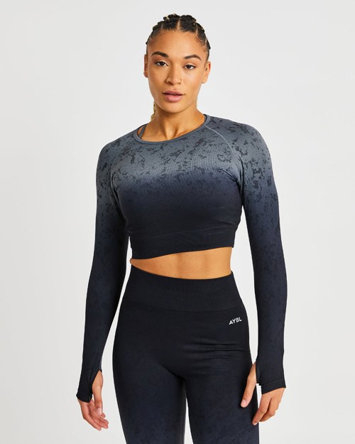 AYBL Flare Seamless Long Sleeve Crop Top Schwarz | 351-NHCOXI