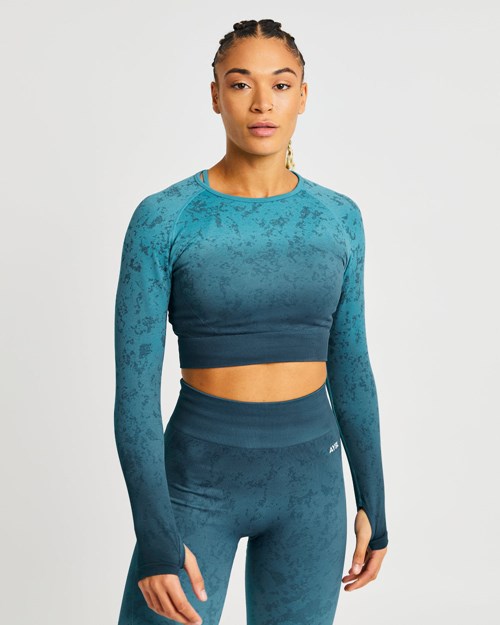 AYBL Flare Seamless Long Sleeve Crop Top Teal | 420-CGTPOA