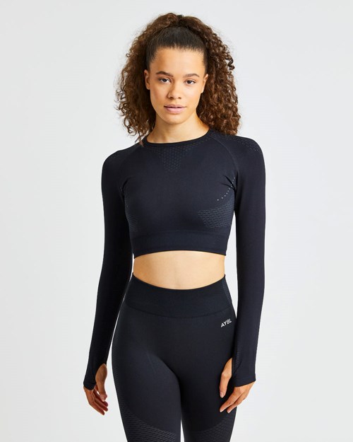 AYBL Ignite Seamless Long Sleeve Crop Top Schwarz | 389-EYBLUH