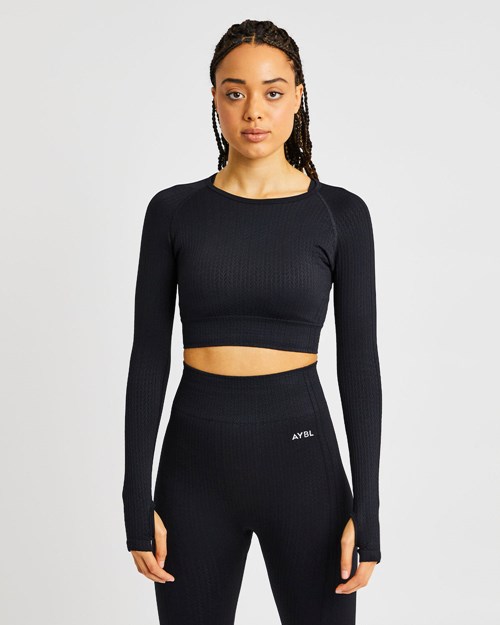 AYBL Luxe Seamless Long Sleeve Crop Top Schwarz | 107-TXNQAE