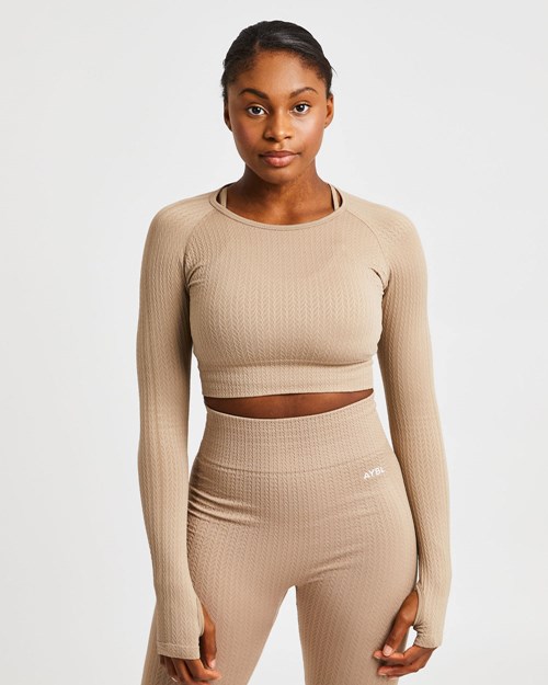 AYBL Luxe Seamless Long Sleeve Crop Top Mocha | 680-APICRQ