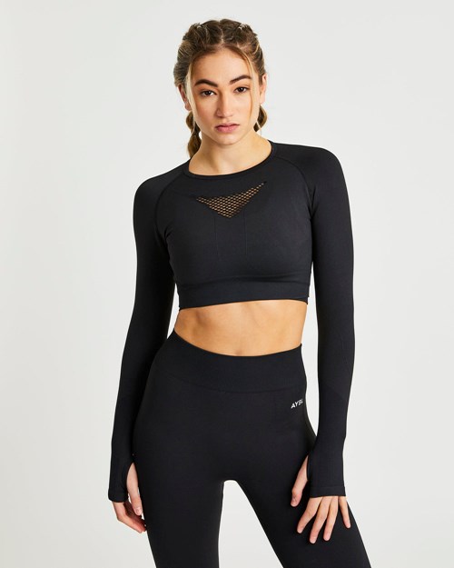 AYBL Motion Seamless Long Sleeve Crop Top Schwarz | 451-MXWNQY