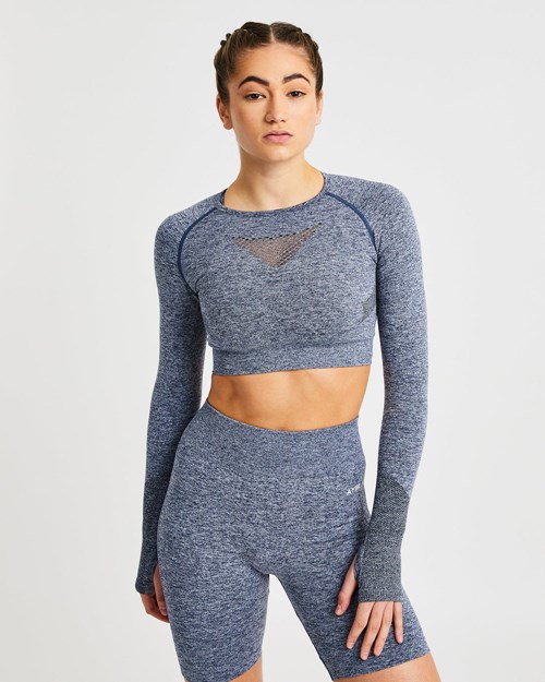 AYBL Motion Seamless Long Sleeve Crop Top Navy | 465-HMTZFC