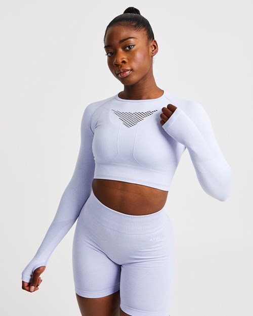 AYBL Motion Seamless Long Sleeve Crop Top Blau | 695-JCPEYO