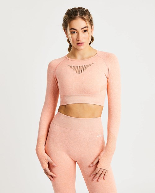 AYBL Motion Seamless Long Sleeve Crop Top Peach Marl | 879-XDLTIZ