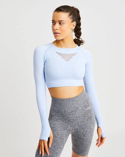 AYBL Motion Seamless Long Sleeve Crop Top Blau | 965-IAUJSO