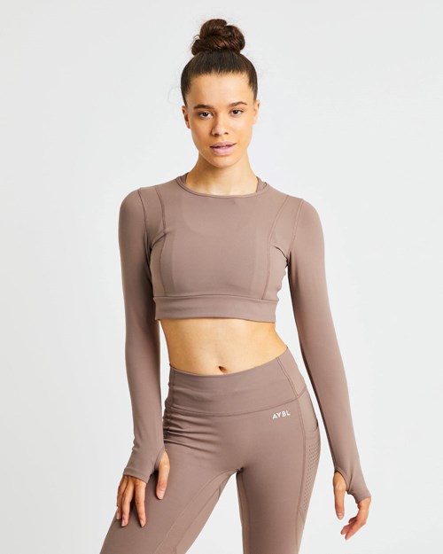 AYBL Pace Long Sleeve Crop Top Braun | 605-OFRPMH