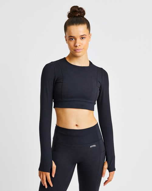 AYBL Pace Long Sleeve Crop Top Schwarz | 146-WXIHDF