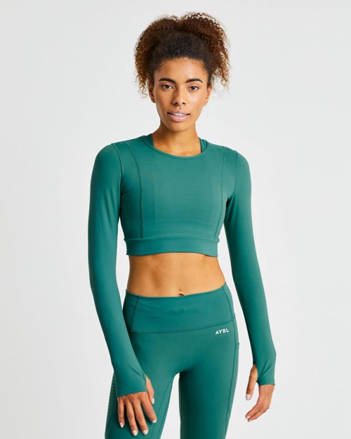 AYBL Pace Long Sleeve Crop Top Tiefesgrün | 198-ZGEIBU