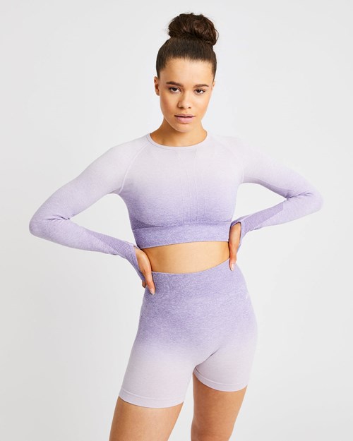 AYBL Pulse Ombré Seamless Long Sleeve Crop Top Lilac | 123-LUZYHF