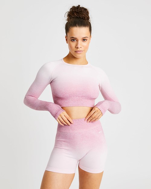 AYBL Pulse Ombré Seamless Long Sleeve Crop Top Rosa | 367-AEKFSJ