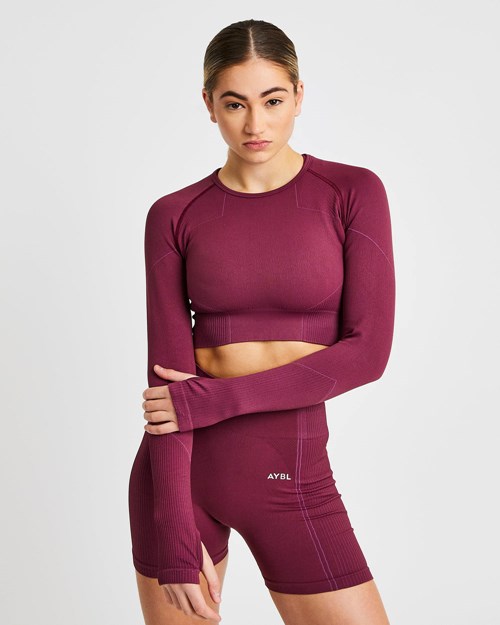 AYBL Reflex Seamless Long Sleeve Crop Top Plum | 164-JPOTRF