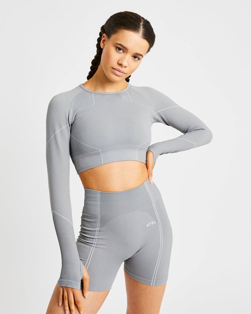 AYBL Reflex Seamless Long Sleeve Crop Top Grau | 195-QZIFMV