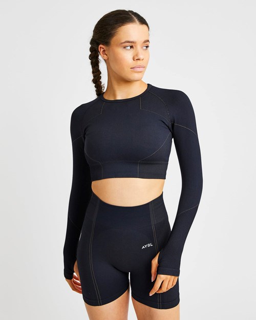 AYBL Reflex Seamless Long Sleeve Crop Top Schwarz | 283-VWXIDK