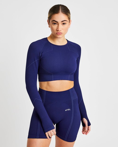 AYBL Reflex Seamless Long Sleeve Crop Top Königsblau Blau | 910-ZYONSU