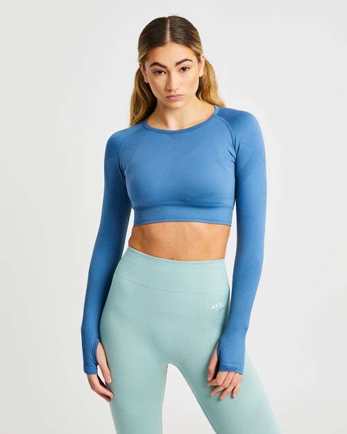 AYBL Reform Seamless Long Sleeve Crop Top Blau | 956-CZXSTG