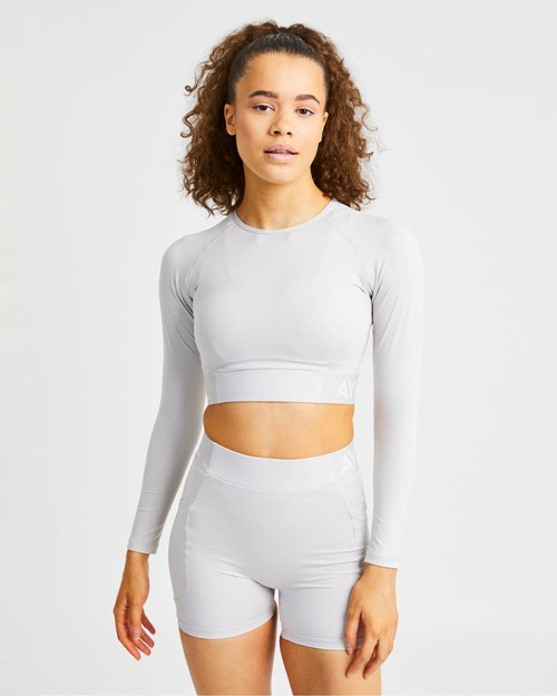 AYBL Sport Long Sleeve Crop Top Beige | 469-EBJVAY